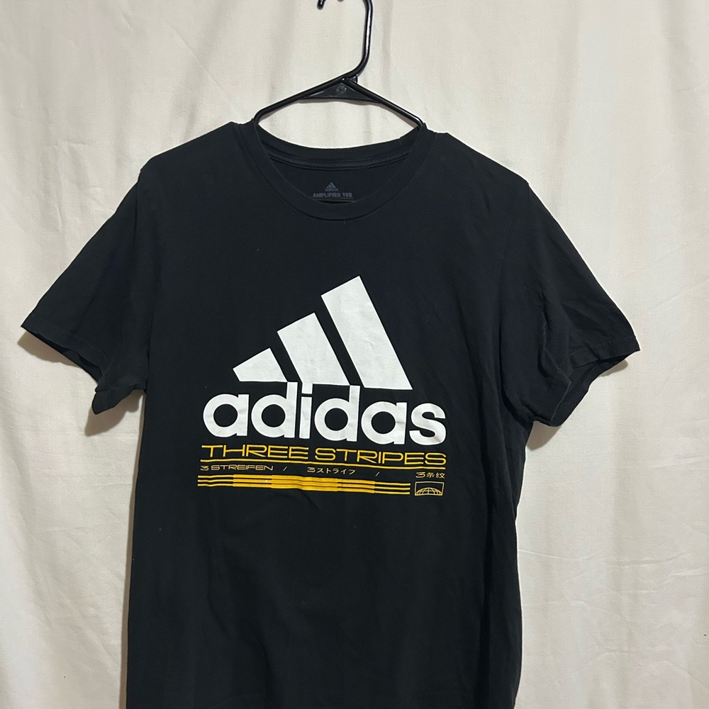 Adidas Black Tee with White and Yellow Accents